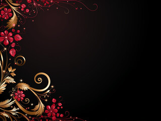 Wall Mural - gold and red ornamental, on black background