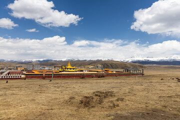 Tagong Monastery in Sichuan, China is built right at the heart of the Tagong town with vast surrounding grassland and view of Mount Yala