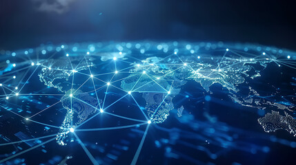 Wall Mural - world map, network connectivity, data exchange and telecommunication