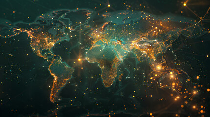Wall Mural - world map, network connectivity, data exchange and telecommunication
