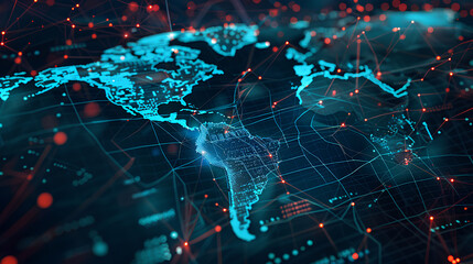 Wall Mural - world map, network connectivity, data exchange and telecommunication