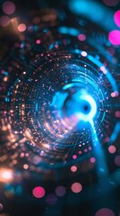 Aufkleber - Futuristic neon tunnel with circular patterns and bright lights