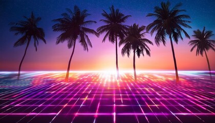 Wall Mural - 80 s theme background in neon colors design