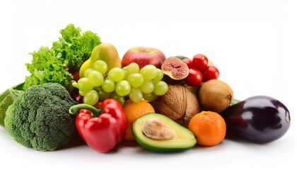 Wall Mural - healthy fruits and vegetables isolated on white