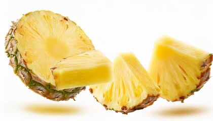 Wall Mural - falling pineapple slice isolated on white background full depth of field