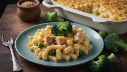 Wall Mural - mac and cheese with chicken and broccoli