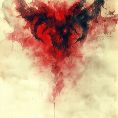 Poster - a red and black devil head with wings