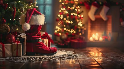 Sticker - Santa's Boot Under the Christmas Tree