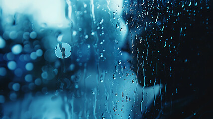 Fototapete - Raindrops on the window. Blue tone