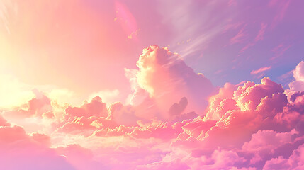 Poster - light soft panorama sunset sky background with pink clouds