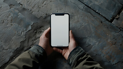 Poster - hand using phone white screen on top view