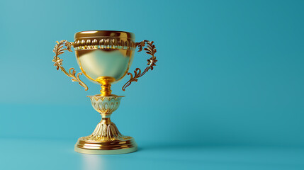 gold winner cup on blue background