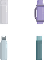 Wall Mural - Collection of four vector icons depicting various designs of reusable water bottles