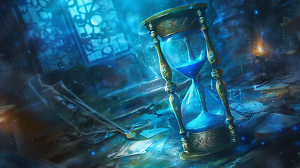 Leinwandbilder - Time passing. Blue hourglass.