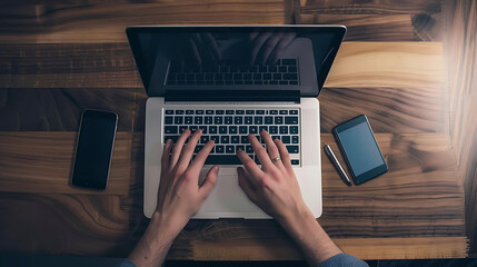 Fototapete - Person using a laptop computer from above