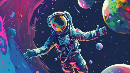 Wall Mural - Futuristic Astronaut Exploring the Cosmos: A Journey Through the Galaxy with Earth in the Background