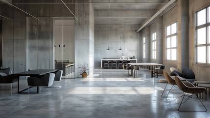 Poster - Minimalistic concrete coworking office interior