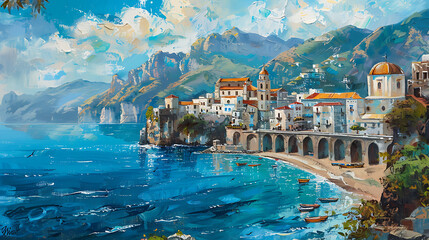 Landscape with Atrani town at famous amalfi coast, Italy