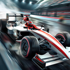 Sticker - Futuristic white and red formula one car in high speed motion