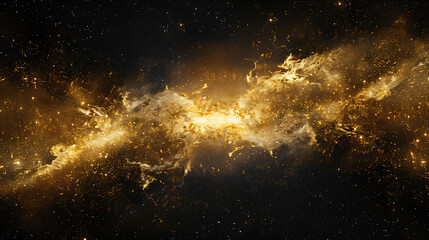 Wall Mural - abstract magic gold dust background over black. beautiful golden art widescreen background