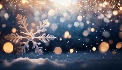 Wall Mural - abstract background christmas with lighting glittering snowflake and particle dark and grain processed falling snow with blur and depth of field effect