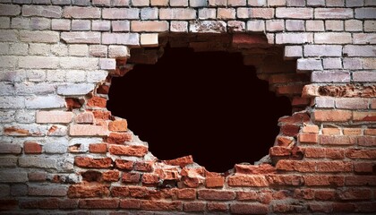 Wall Mural - broken hole in an old brick wall