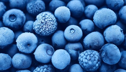 Poster - frozen berries toned in classic blue color top view close up