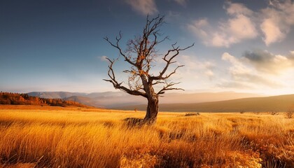 Wall Mural - autumn landscape with a dead tree beautiful landscape with a lonely tree in a field