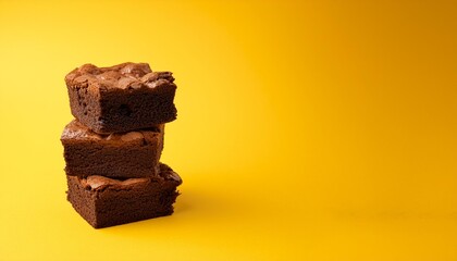 Wall Mural - a stack of brownies on a yellow background