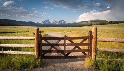 Wall Mural - wooden gate to lamar buffalo ranch in yellowstone national park