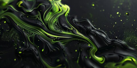 Wall Mural - Abstract fluid motion artwork with vibrant green and black swirls, perfect for modern designs and backdrops.