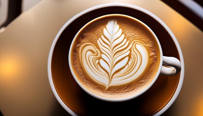 Wall Mural - a beautiful latte with intricate leaf designs adorning the top of the foam