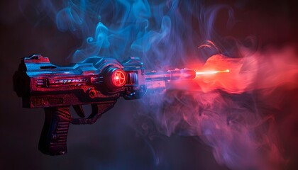 Gun shot with fire and smoke. Weapon firing effects. Vector realistic set of gun muzzle flashes, flying bullets with flame, sparks and smoke clouds 