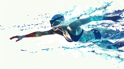 swimming sport woman, vector illustration with white background