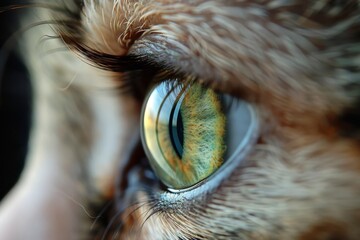 Close-up of a dog's eye, capturing its curiosity and attentiveness.