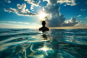 Wall Mural - Lone Surfer Amidst Ocean Sunset