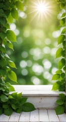 Poster - green leaves on wood