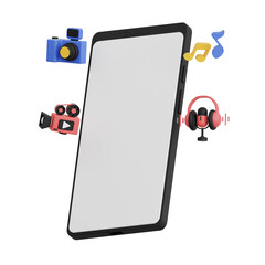 3d render smartphone with white space screen for mockup with Entertainment concept. Transparent background illustration