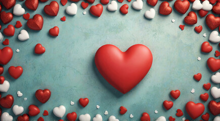 Wall Mural - red hearts on a red background