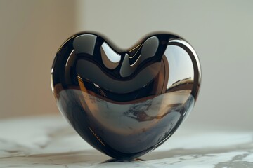 Sticker - Heart shaped metal sculpture with a reflective surface symbolizing strength and love