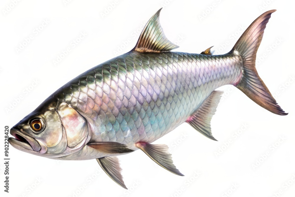 A majestic tarpon fish with silver scales and pinkish hue, swimming ...