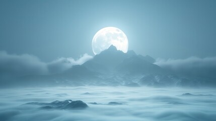 Wall Mural - A large moon is reflected in the water of a lake