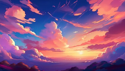 Wall Mural - ai generative of anime abstract colorful of cloud and sky on twilight sunset silhouette