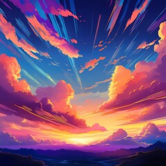 Poster - ai generative of anime abstract colorful of cloud and sky on twilight sunset silhouette