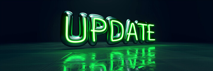 Poster - Green neon sign is glowing with the word update