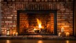 © Jakkapat - Cozy fireplace with crackling fire, brick background, warm lighting, inviting and comforting