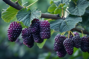 Poster - a bunch of blackberries on a tree.