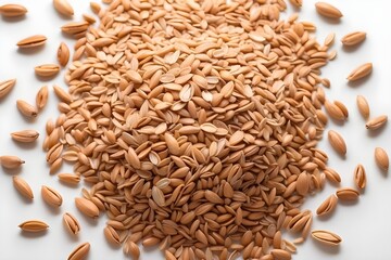 Organic peeled spelt grains isolated on white, top view