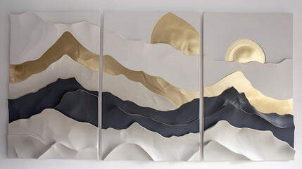 Wall Mural - A set of three abstract 3d mountain landscape wall art panels