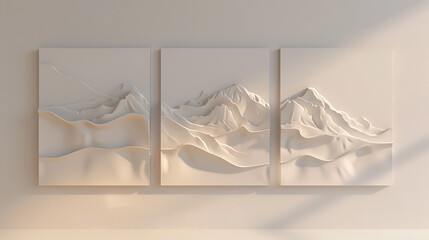 Poster - A set of three abstract 3d mountain landscape wall art panels